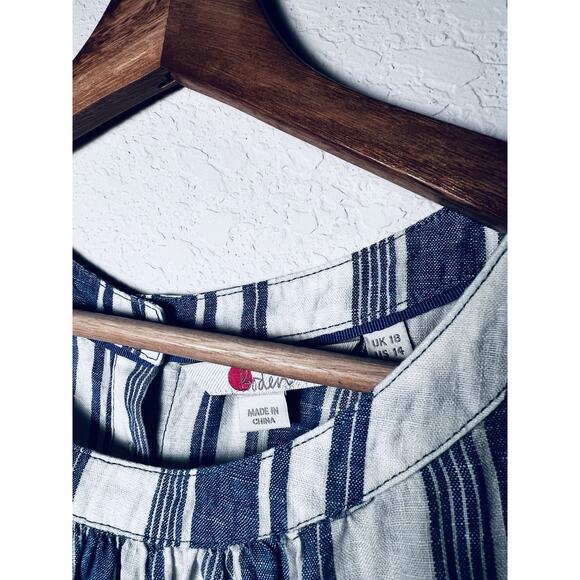 Boden 100% Linen Striped 3/4 Sleeve Tunic Blouse Sz 14 Button Back Nautical Boho - Picture 9 of 12